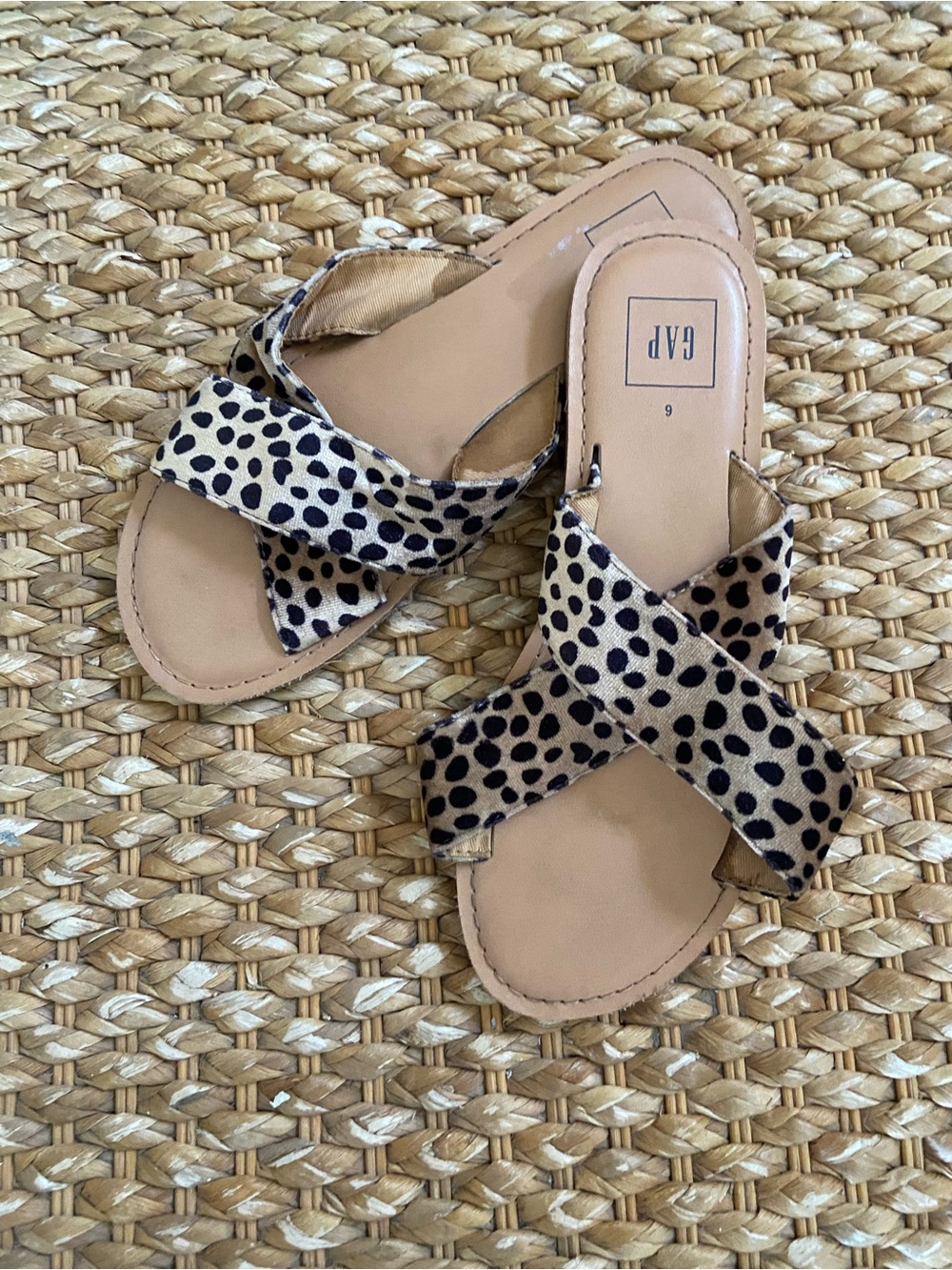 GAP Leopard Print Crisscross Slide Sandals in Tan and Black